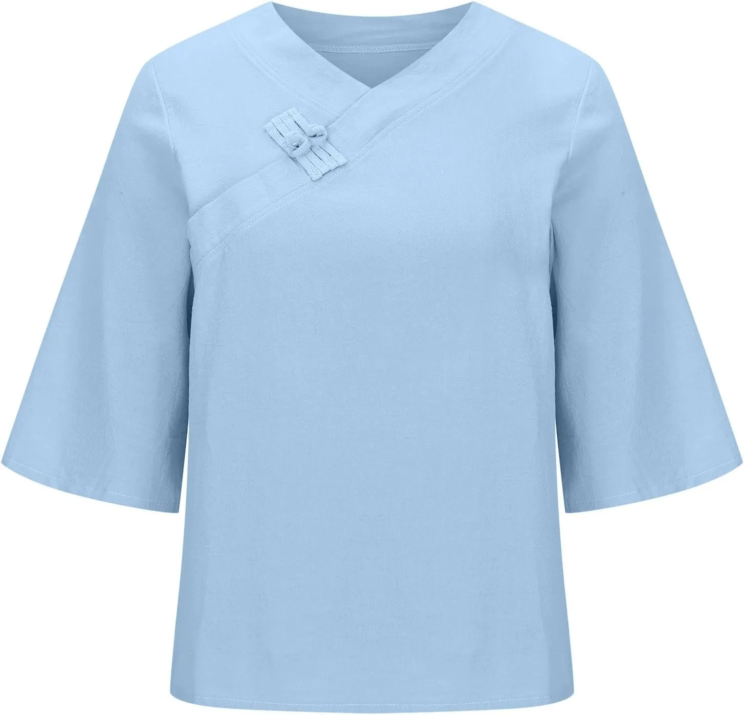 2025 Spring Summer Cotton Linen Shirts V-Neck Short Sleeve Tops Dressy Casual Plain Blouse Loose Comfy Tees Tunics