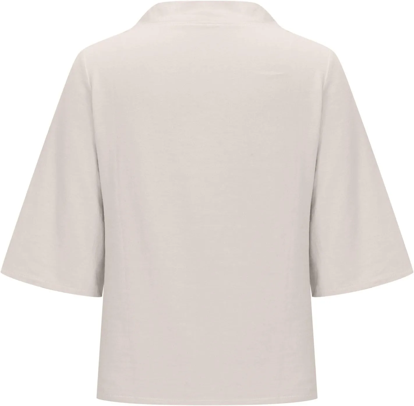 2025 Spring Summer Cotton Linen Shirts V-Neck Short Sleeve Tops Dressy Casual Plain Blouse Loose Comfy Tees Tunics