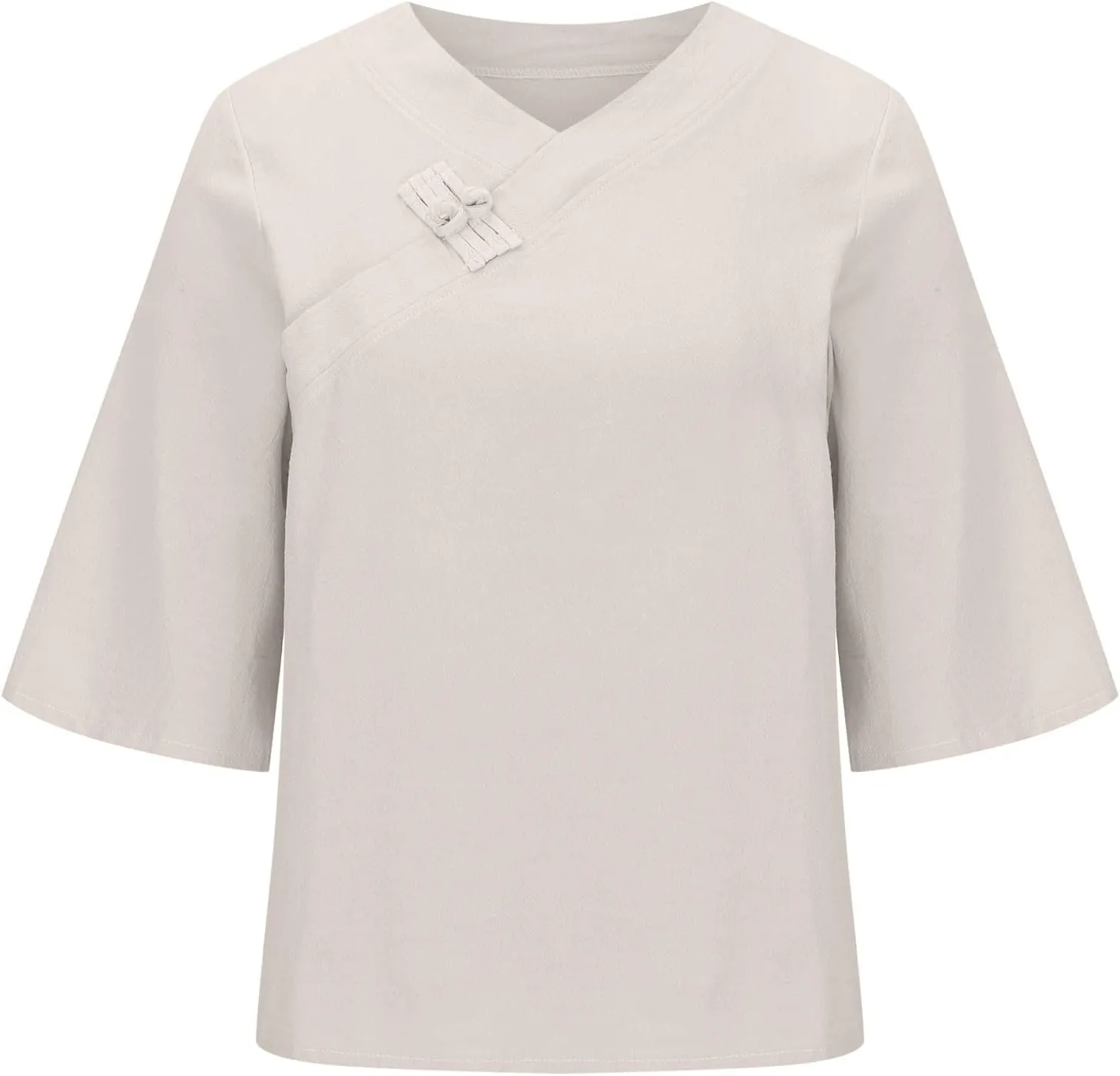 2025 Spring Summer Cotton Linen Shirts V-Neck Short Sleeve Tops Dressy Casual Plain Blouse Loose Comfy Tees Tunics