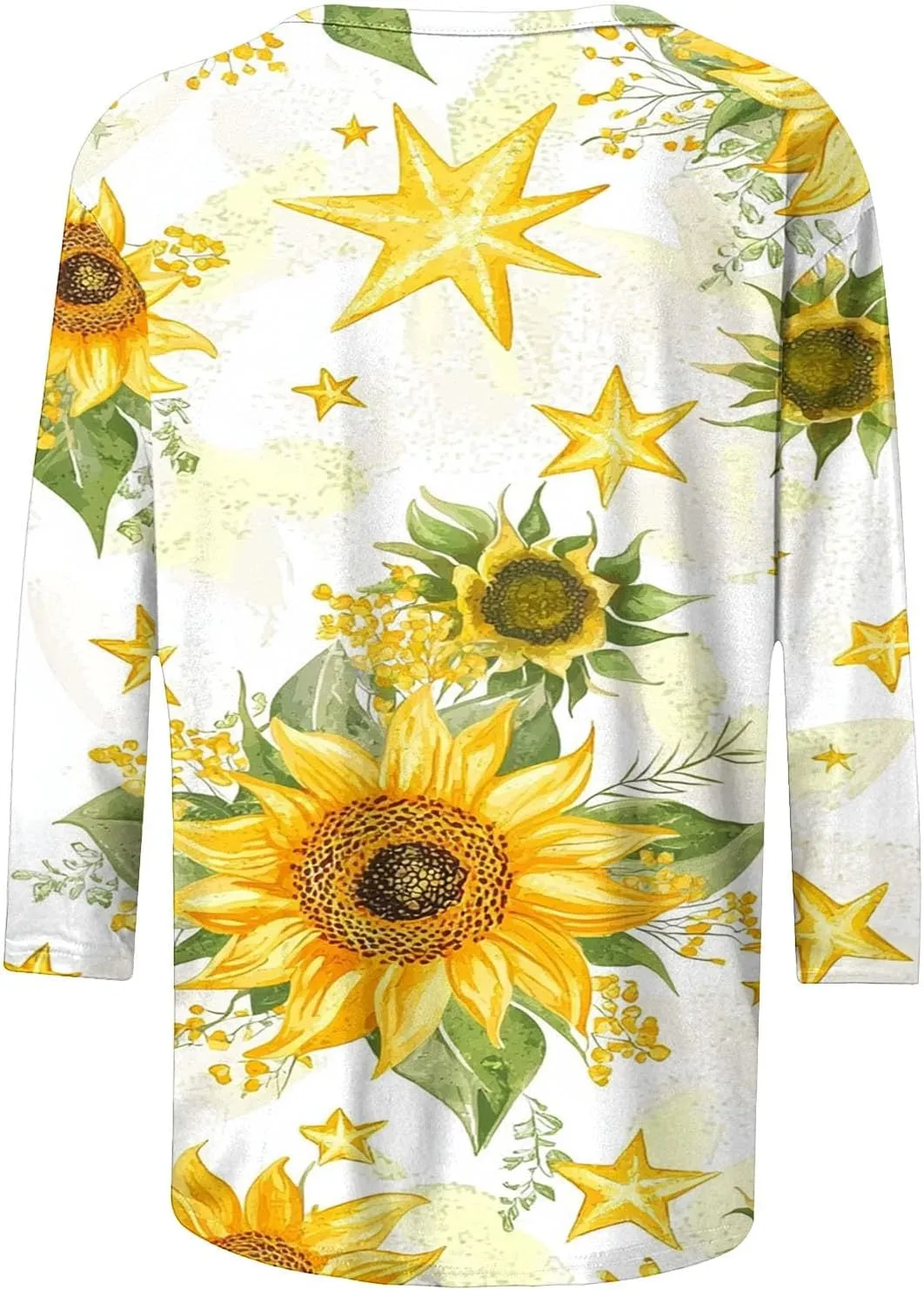 3/4 Length Sleeve Womens Tops Going Out Cute Floral Sunflower Graphic Tee Trendy Aesthetic Lightweight Summer Clothes