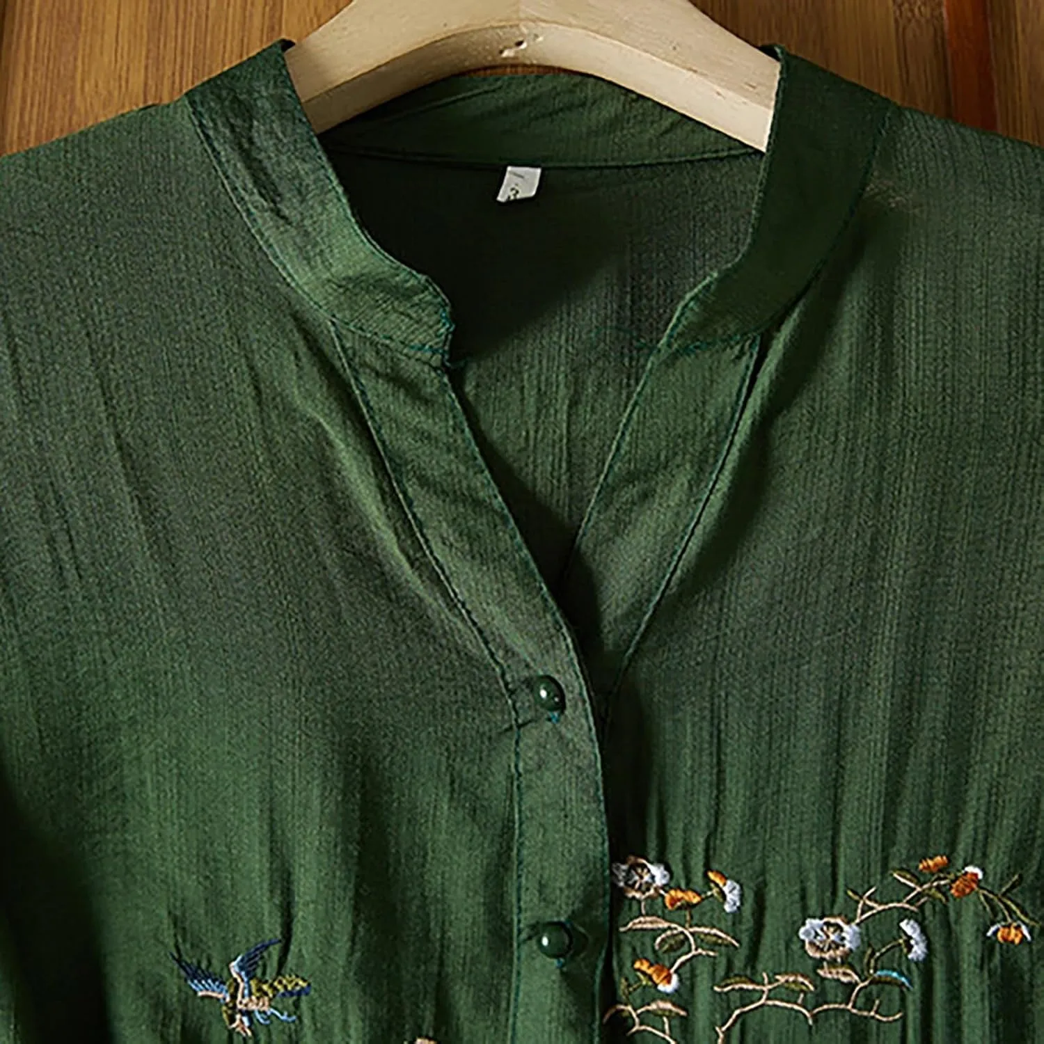 3/4 Sleeve Cotton Linen Shirts for Women 2025 Summer Boho Retro Embroidered Tops Dressy Casual Trendy Vacation Blouse