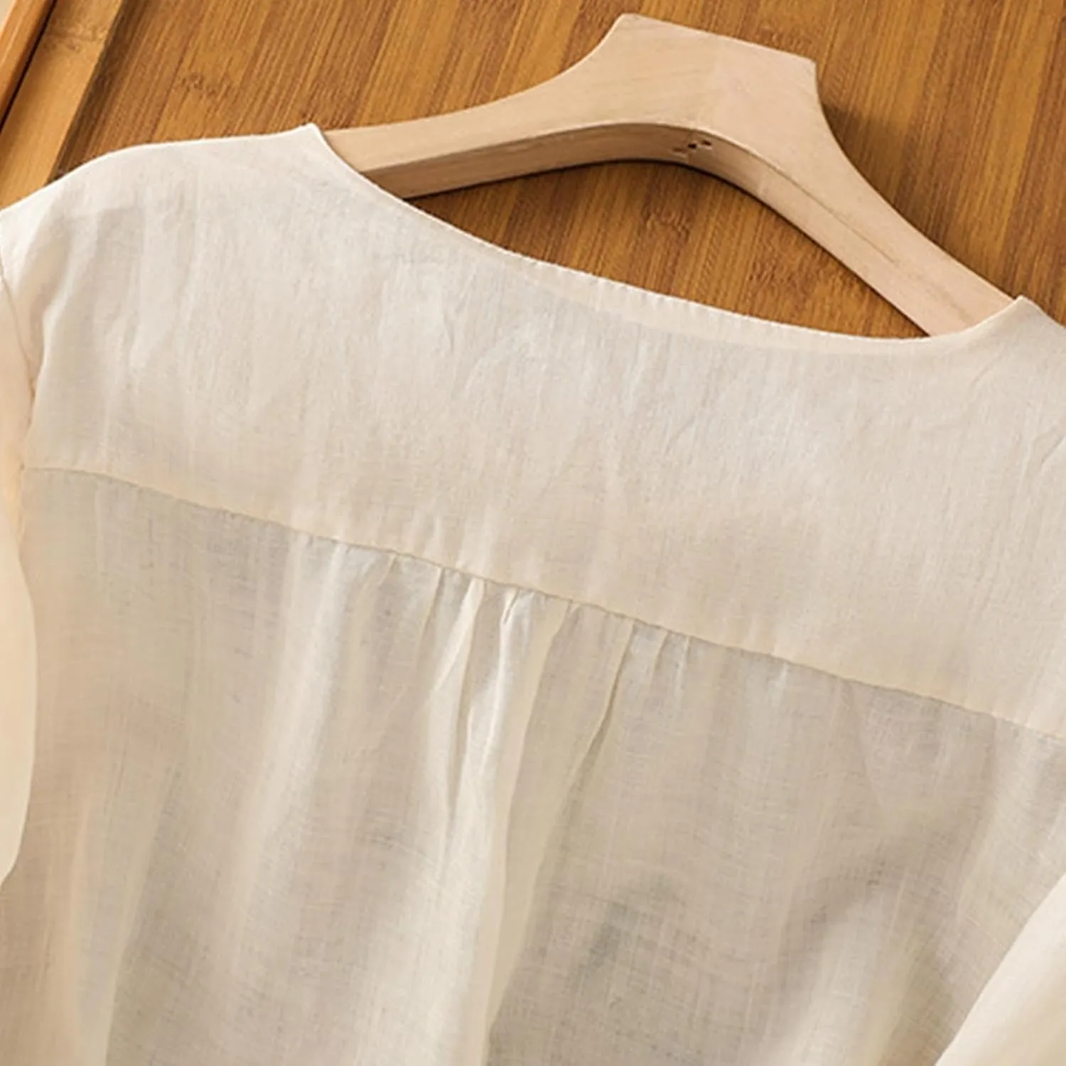 3/4 Sleeve Cotton Linen Shirts for Women 2025 Summer Boho Retro Embroidered Tops Dressy Casual Trendy Vacation Blouse