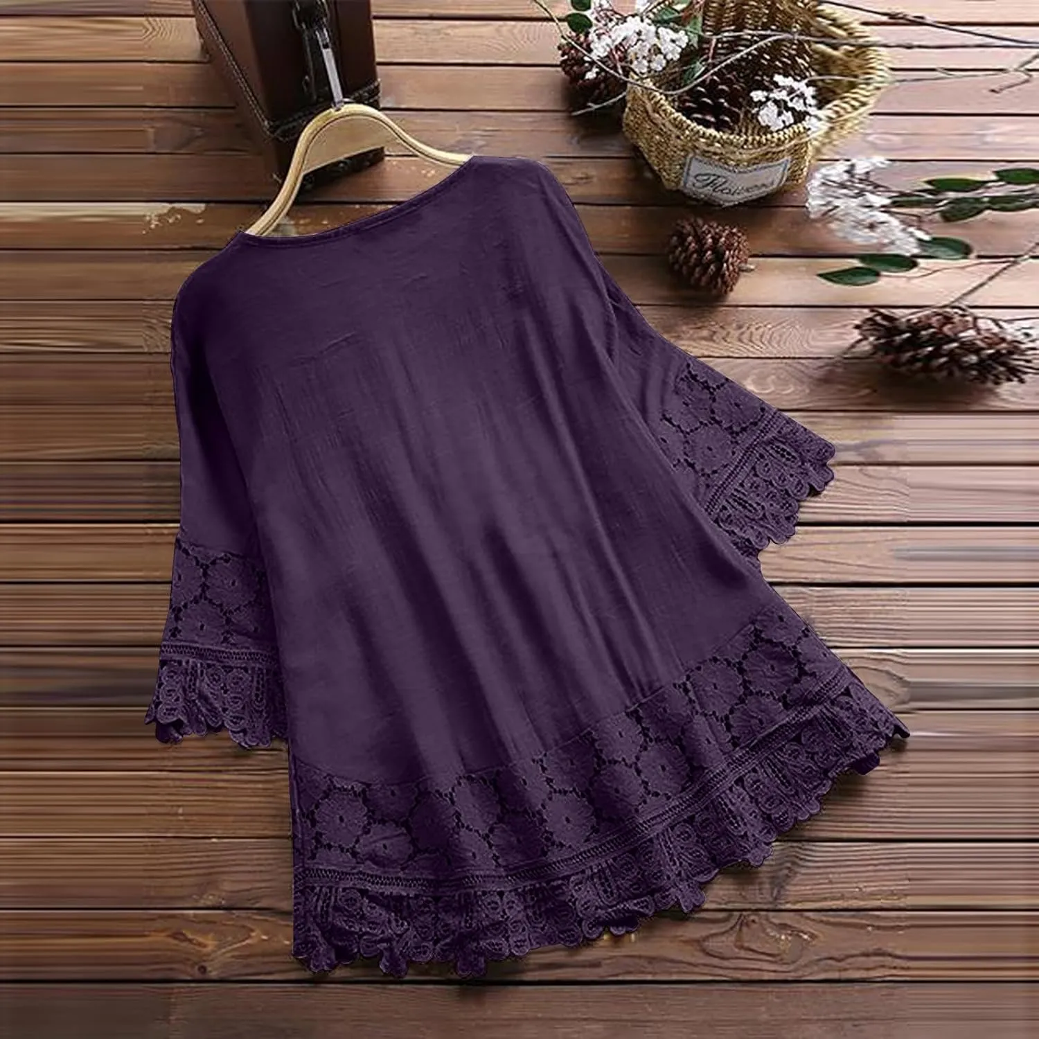 3/4 Sleeve Summer Tops for Women Cotton Linen Embroidered Tops Blouse Shirts Boho Peasant Trendy Flowy Sexy Tees Top