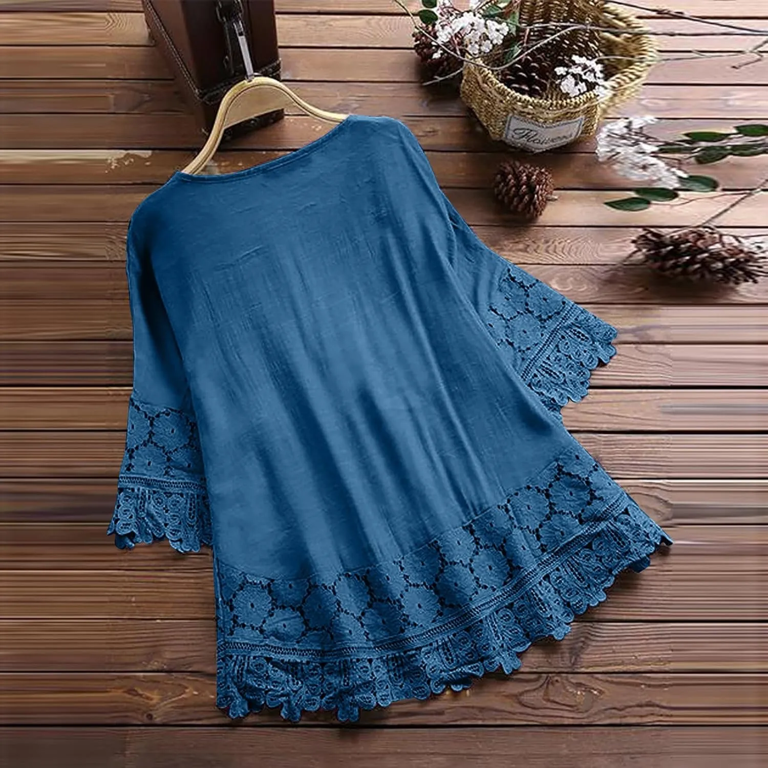 3/4 Sleeve Summer Tops for Women Cotton Linen Embroidered Tops Blouse Shirts Boho Peasant Trendy Flowy Sexy Tees Top