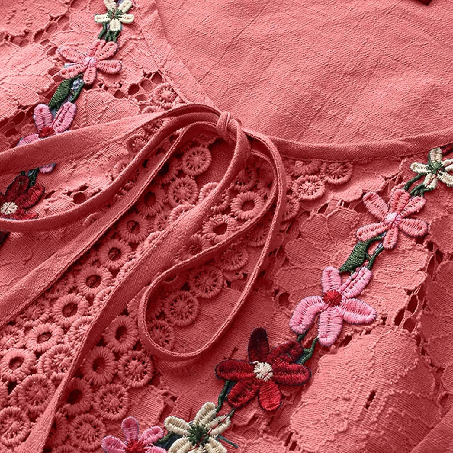 3/4 Sleeve Summer Tops for Women Cotton Linen Embroidered Tops Blouse Shirts Boho Peasant Trendy Flowy Sexy Tees Top