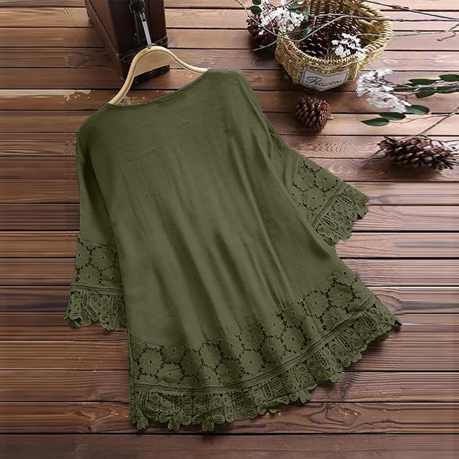 3/4 Sleeve Summer Tops for Women Cotton Linen Embroidered Tops Blouse Shirts Boho Peasant Trendy Flowy Sexy Tees Top