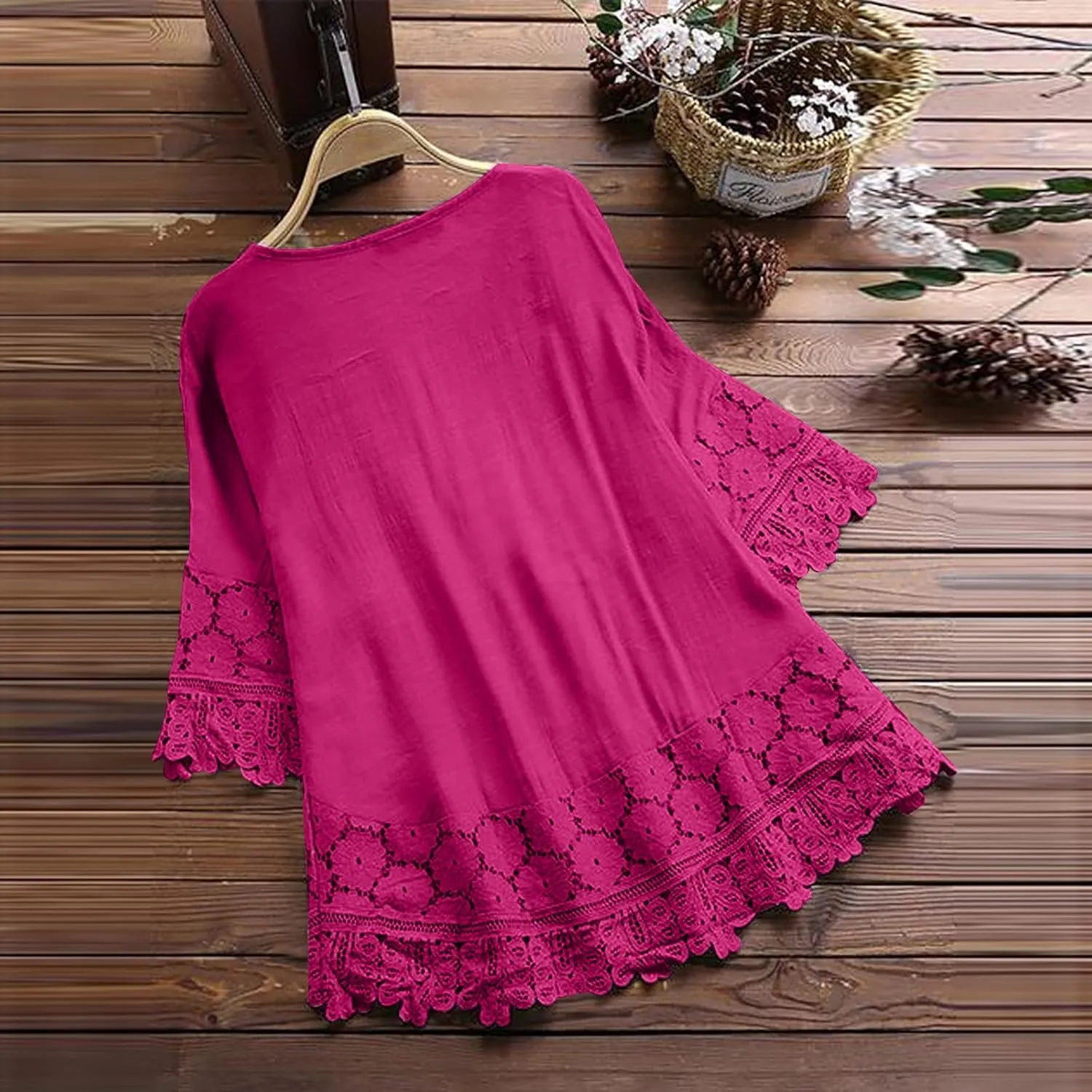 3/4 Sleeve Summer Tops for Women Cotton Linen Embroidered Tops Blouse Shirts Boho Peasant Trendy Flowy Sexy Tees Top