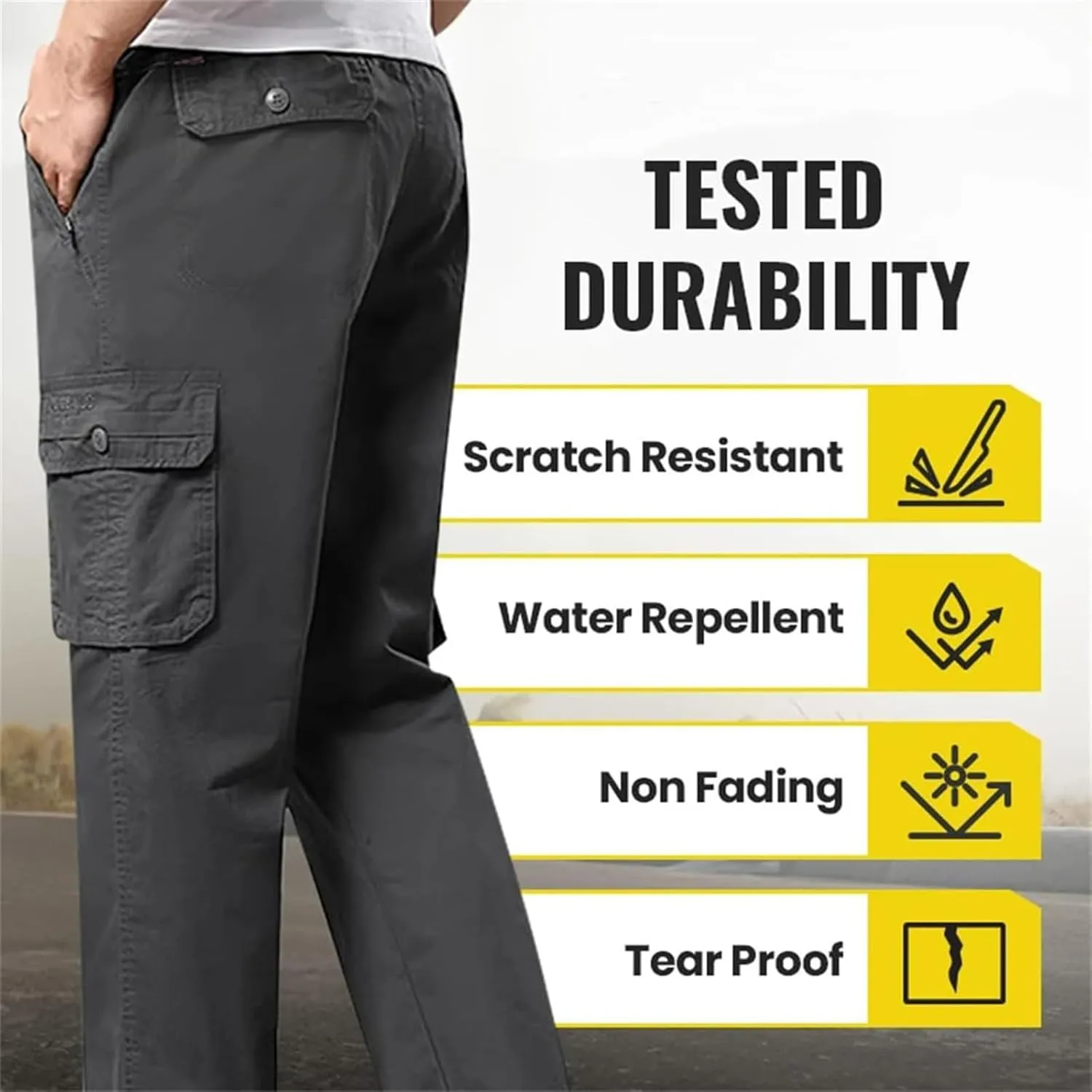 Adorlina Flex Cargo Pants for Men, FlexRover - Ultra Comfort Fit Multi-Pocket Durable Trousers.
