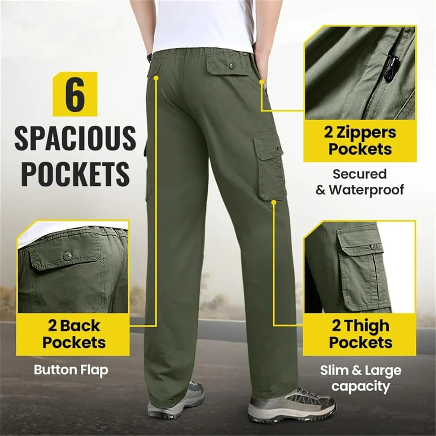 Adorlina Flex Cargo Pants for Men, FlexRover - Ultra Comfort Fit Multi-Pocket Durable Trousers.