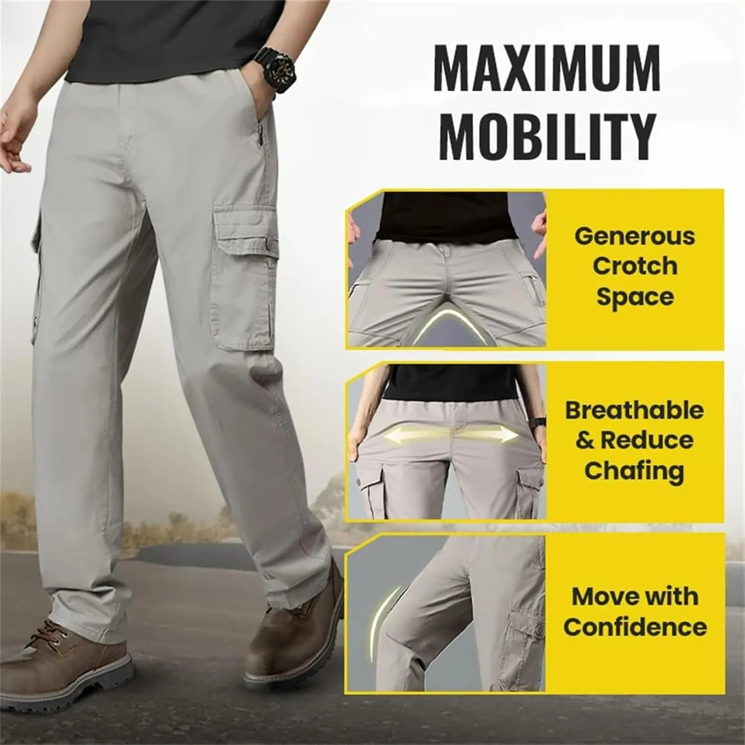 Adorlina Flex Cargo Pants for Men, FlexRover - Ultra Comfort Fit Multi-Pocket Durable Trousers.