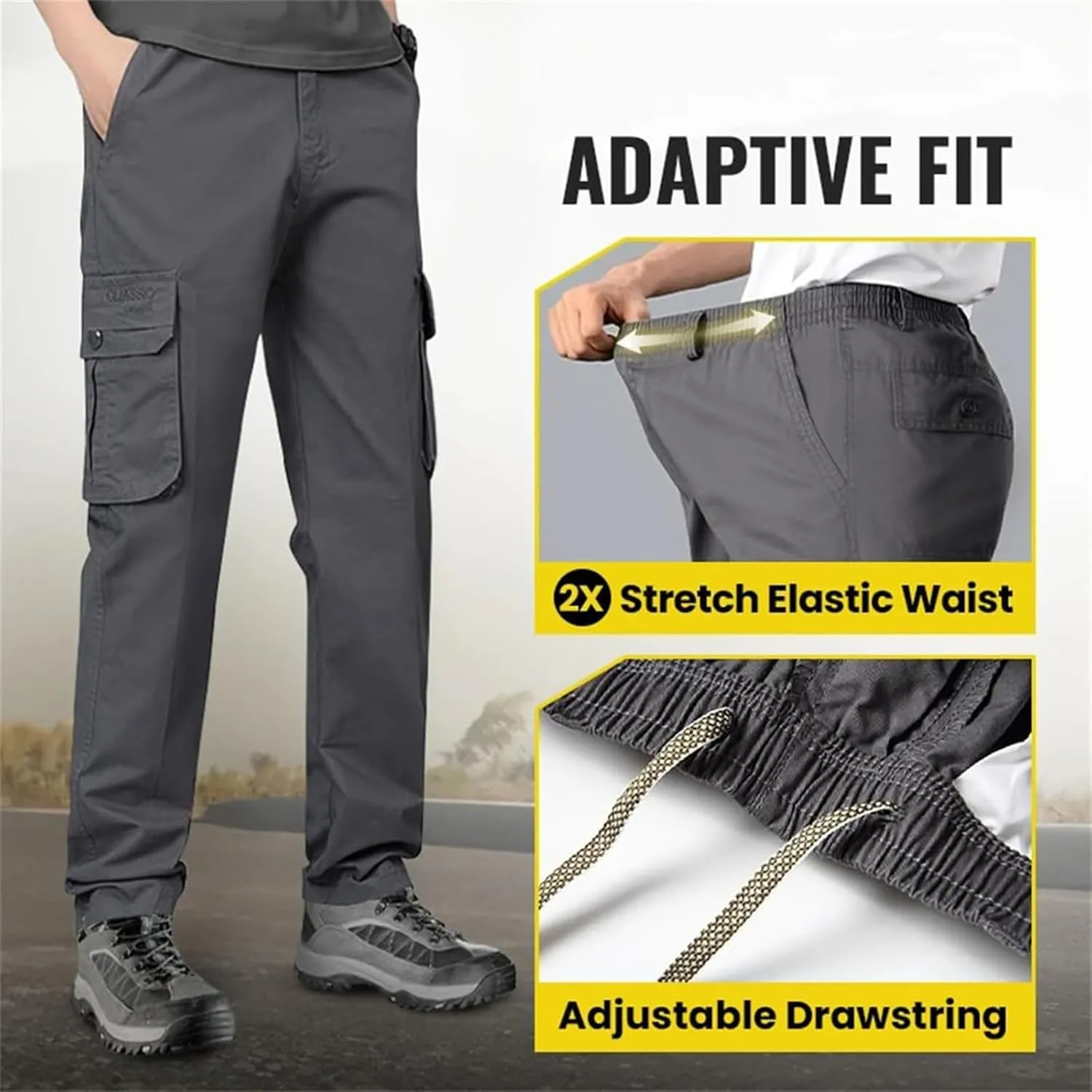 Adorlina Flex Cargo Pants for Men, FlexRover - Ultra Comfort Fit Multi-Pocket Durable Trousers.