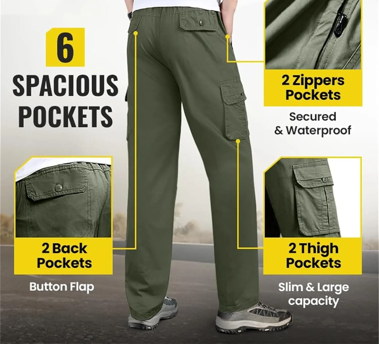 Adorlina Pants for Men, High Stretch Cargo Pants 2025 New Ultra Comfort Fit Multi-Pocket Durable Trousers