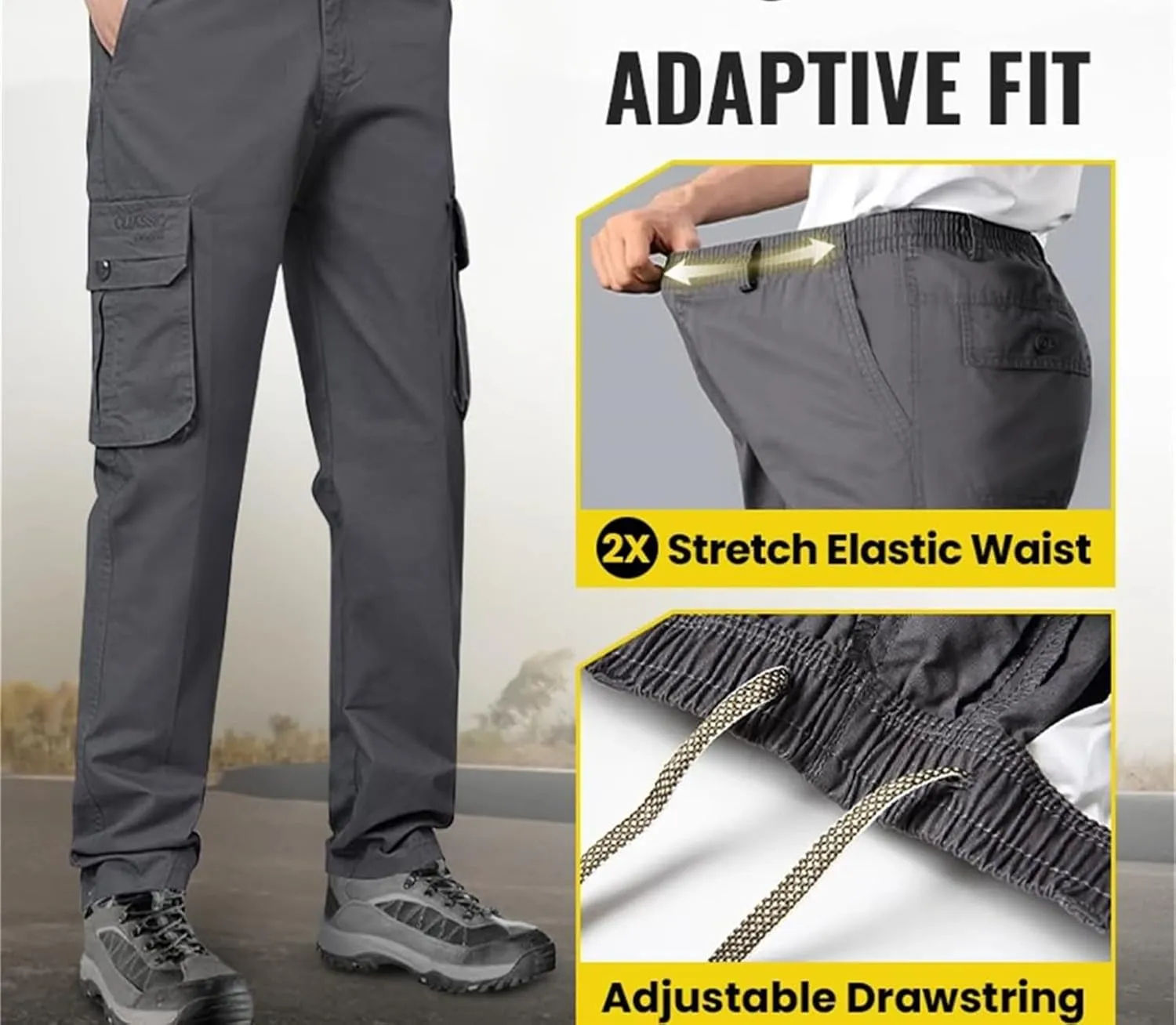 Adorlina Pants for Men, High Stretch Cargo Pants 2025 New Ultra Comfort Fit Multi-Pocket Durable Trousers
