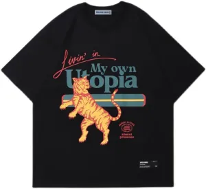 Aelfric Eden Mens Oversized T Shirts Tees Tiger Graphic Tee Print Cotton Tops Streetwear Casual Shirt