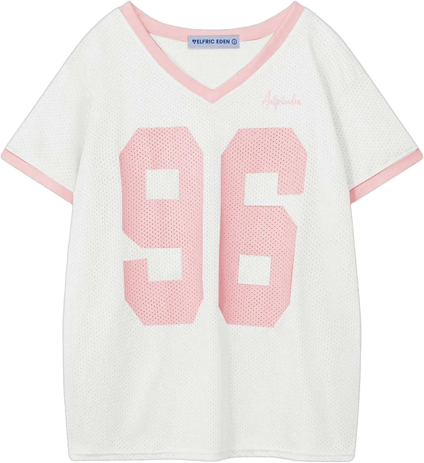 Aelfric Eden Womens Jersey Tshirts Letter Printed Tees V Neck Mesh Short Sleeve 2025 Y2k Summer Casual Tops Clothes