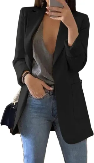 Andongnywell Womens Open Front Blazer Long Sleeve Slim Fit Work Office Cardigan Jacket