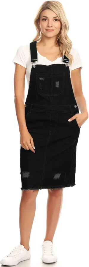Anna-Kaci Junior Womens Distressed Denim Adjustable Strap Overall Dress