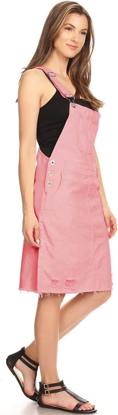 Anna-Kaci Junior Womens Distressed Denim Adjustable Strap Overall Dress