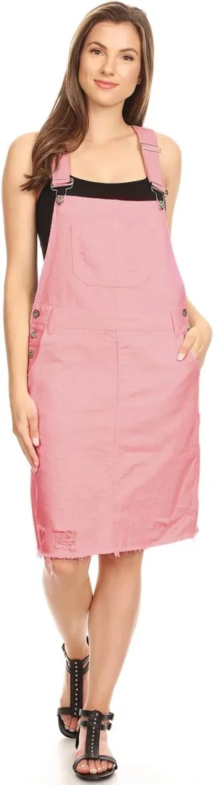 Anna-Kaci Junior Womens Distressed Denim Adjustable Strap Overall Dress