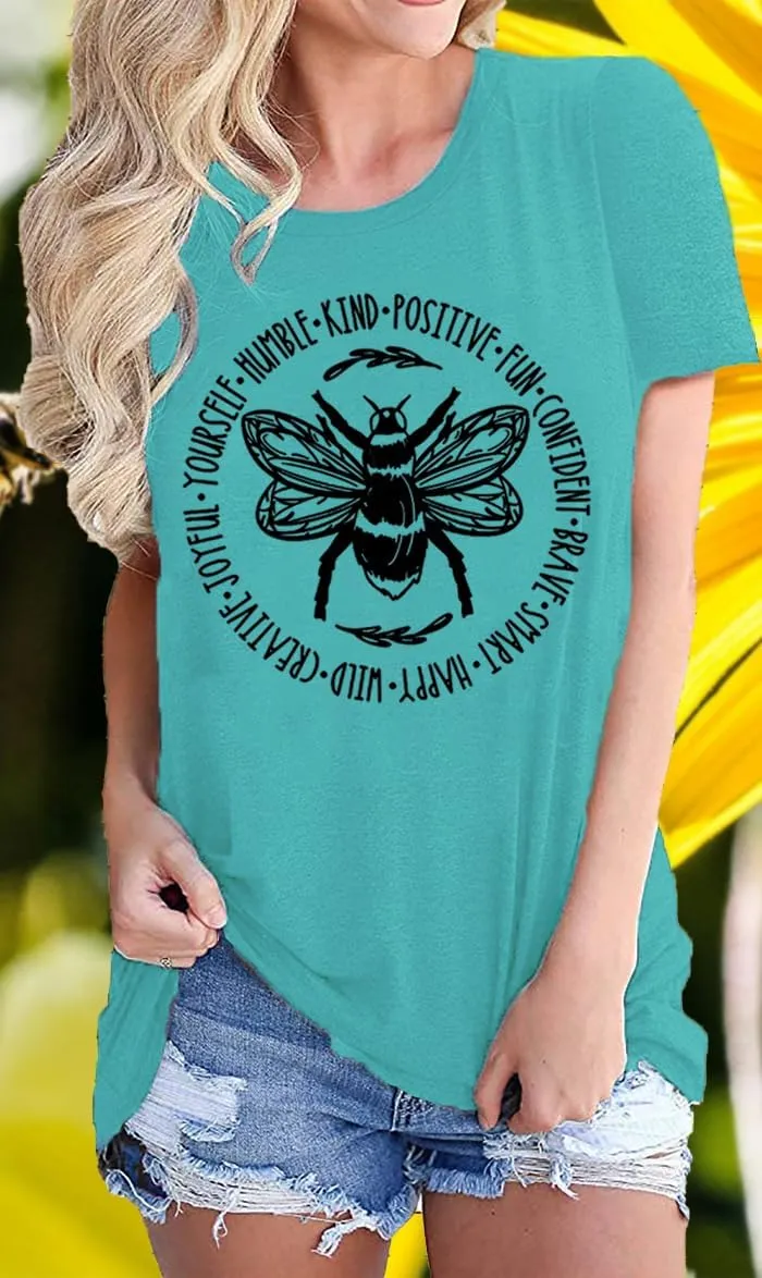 Bee Kind Shirt Womens Graphic Tshirts Funny Inspirational Teacher Shirt Novelty Casual Short Sleeve Tee Top