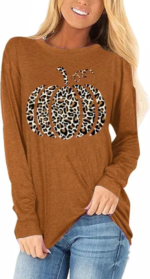 Beopjesk Long Sleeve Fall T-Shirt for Women Family Halloween Thanksgiving Tops Casual Thankful Pumpkin Turkey Graphic Tees