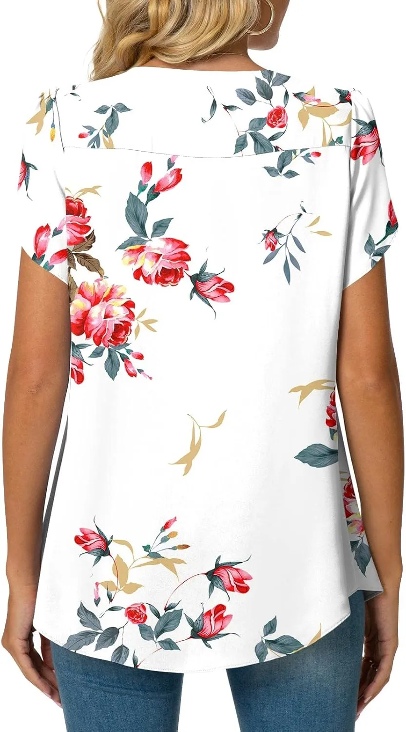 Bestbee Women's Chiffon Blouses Dressy Casual Tops Summer Tunics V Neck Business Short Sleeve Shirts