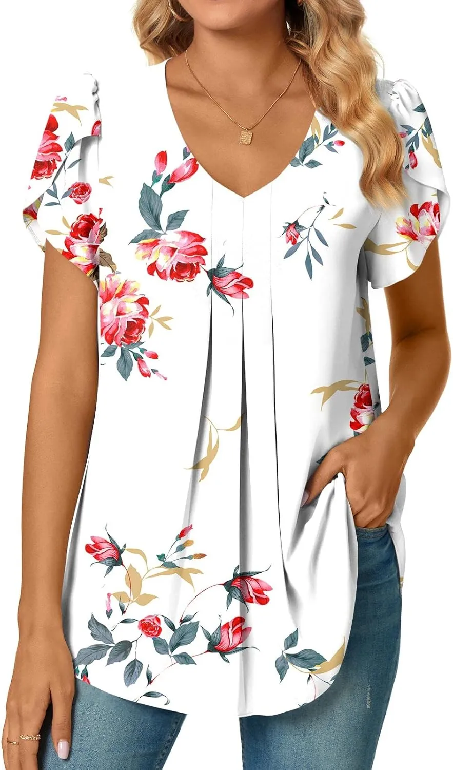 Bestbee Women's Chiffon Blouses Dressy Casual Tops Summer Tunics V Neck Business Short Sleeve Shirts
