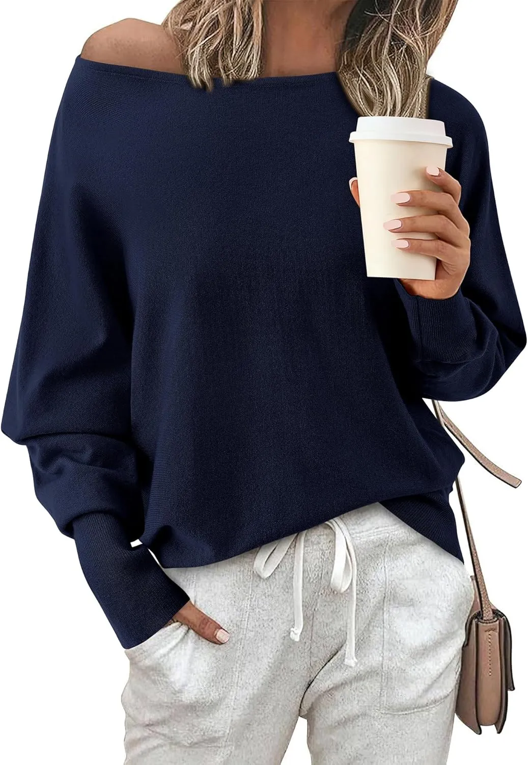 BTFBM Womens Trendy Off Shoulder Sweater 2024 Fall Long Sleeve Casual Loose Tunics Asymmetrical Pullover Going Out Tops