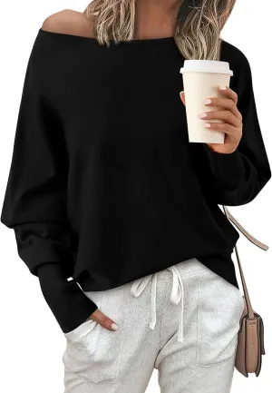 BTFBM Womens Trendy Off Shoulder Sweater 2024 Fall Long Sleeve Casual Loose Tunics Asymmetrical Pullover Going Out Tops