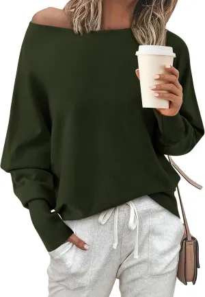 BTFBM Womens Trendy Off Shoulder Sweater 2024 Fall Long Sleeve Casual Loose Tunics Asymmetrical Pullover Going Out Tops