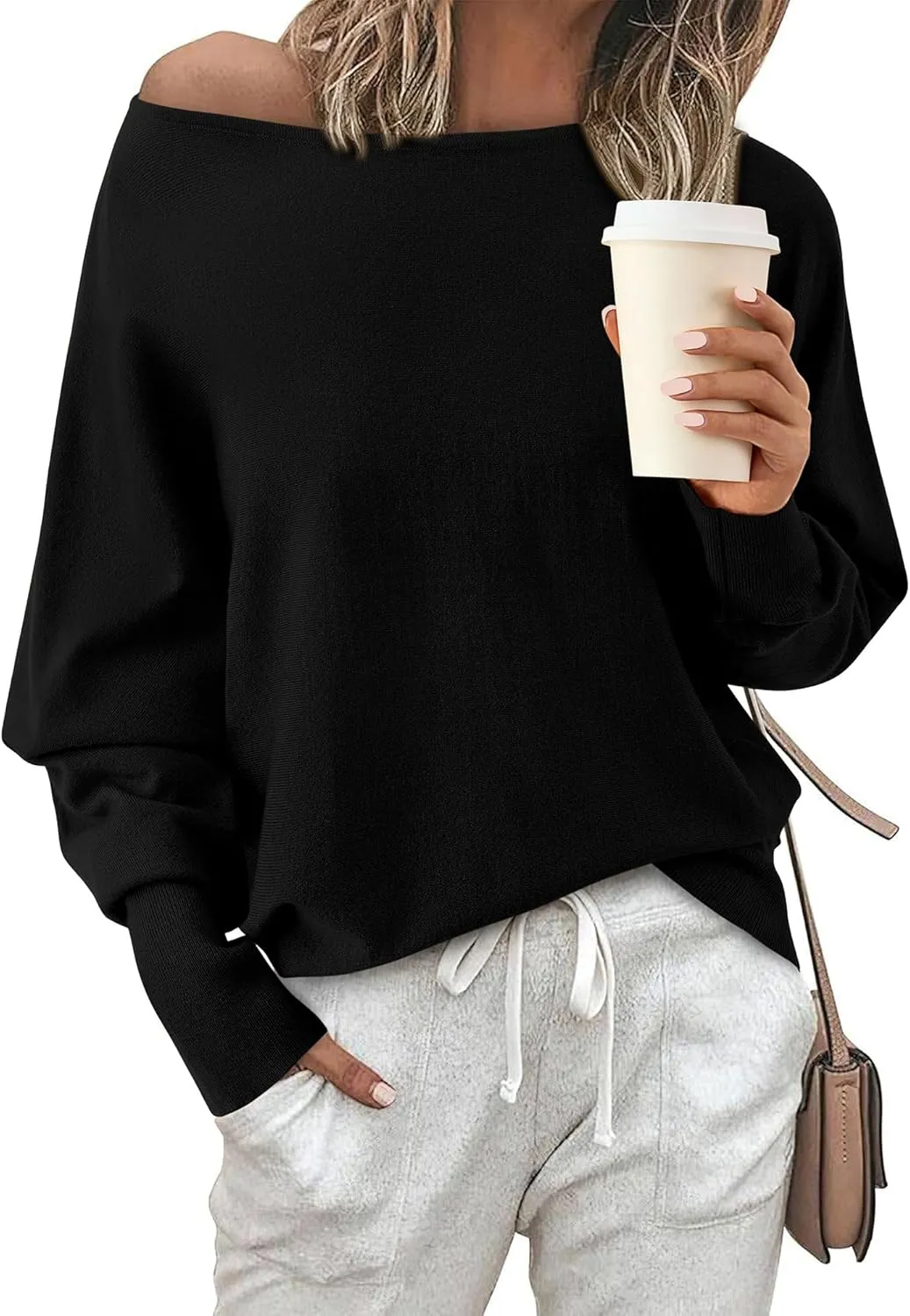 BTFBM Womens Trendy Off Shoulder Sweater 2024 Fall Long Sleeve Casual Loose Tunics Asymmetrical Pullover Going Out Tops