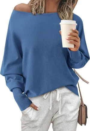 BTFBM Womens Trendy Off Shoulder Sweater 2024 Fall Long Sleeve Casual Loose Tunics Asymmetrical Pullover Going Out Tops