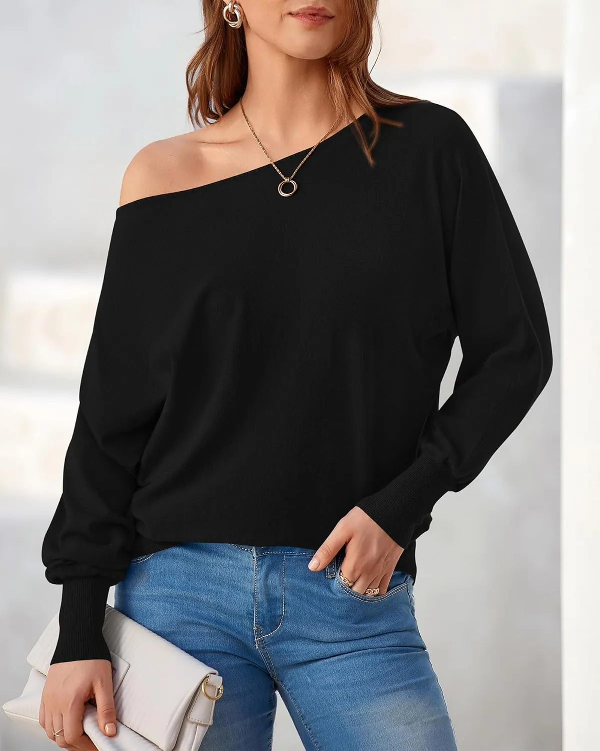 BTFBM Womens Trendy Off Shoulder Sweater 2024 Fall Long Sleeve Casual Loose Tunics Asymmetrical Pullover Going Out Tops