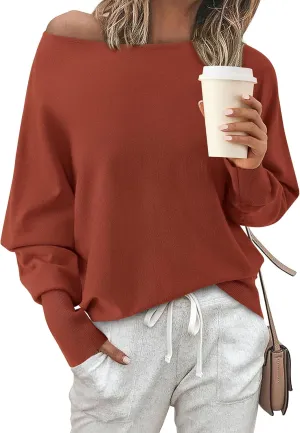 BTFBM Womens Trendy Off Shoulder Sweater 2024 Fall Long Sleeve Casual Loose Tunics Asymmetrical Pullover Going Out Tops
