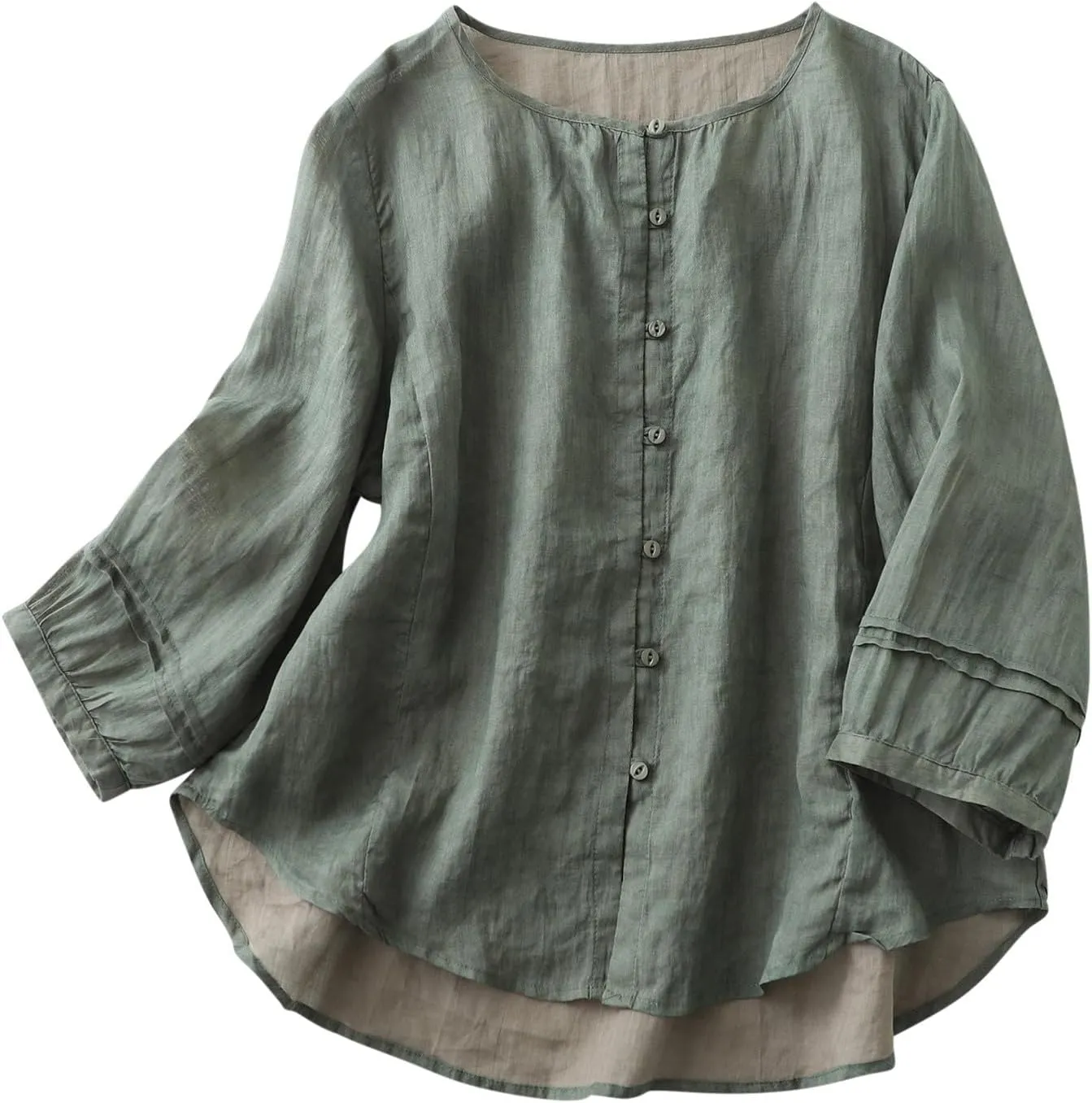 Cotton Linen Shirts for Women Long Sleeve Tops 2024 Summer Fashion Peasant Tees Casual Crewneck Button Blouses
