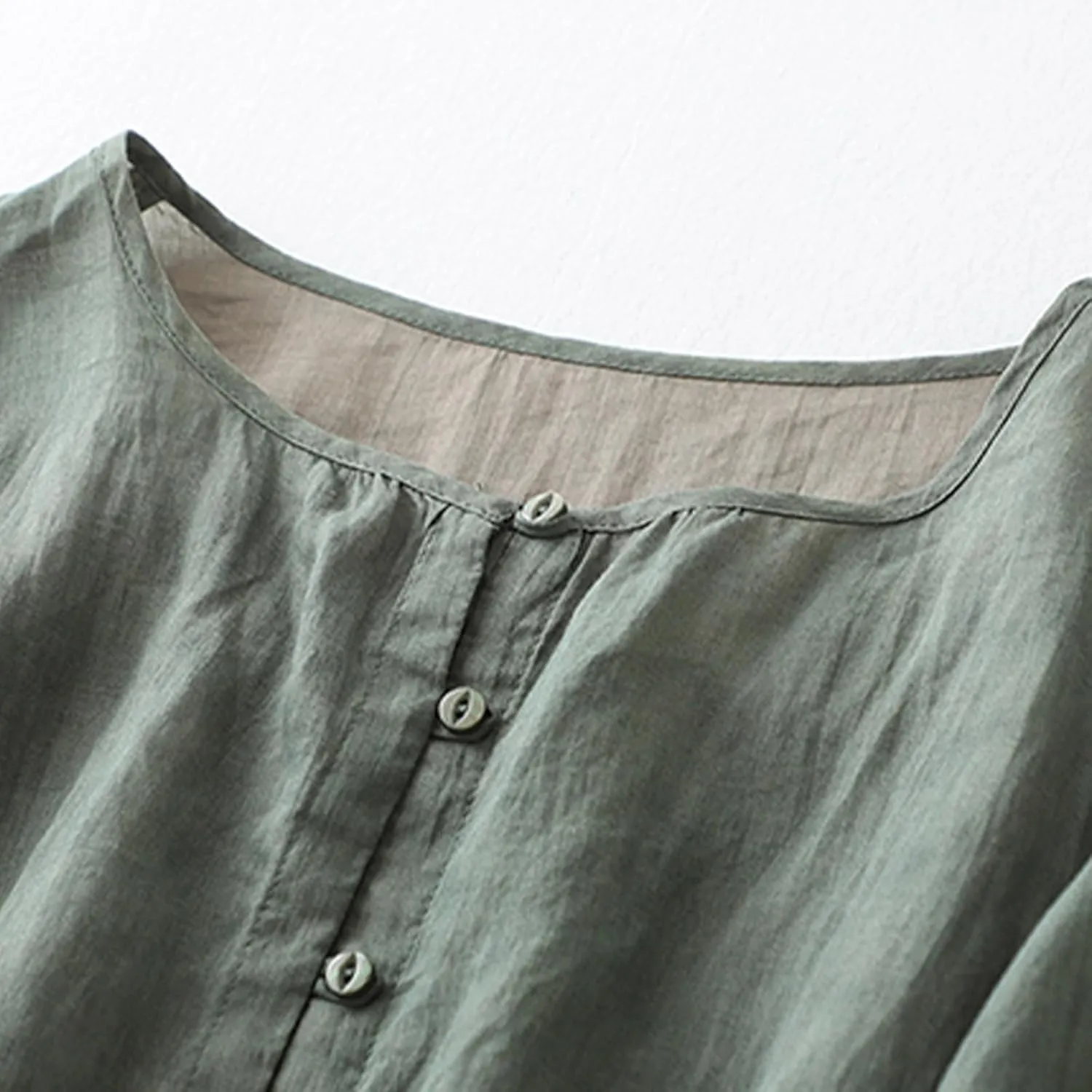Cotton Linen Shirts for Women Long Sleeve Tops 2024 Summer Fashion Peasant Tees Casual Crewneck Button Blouses