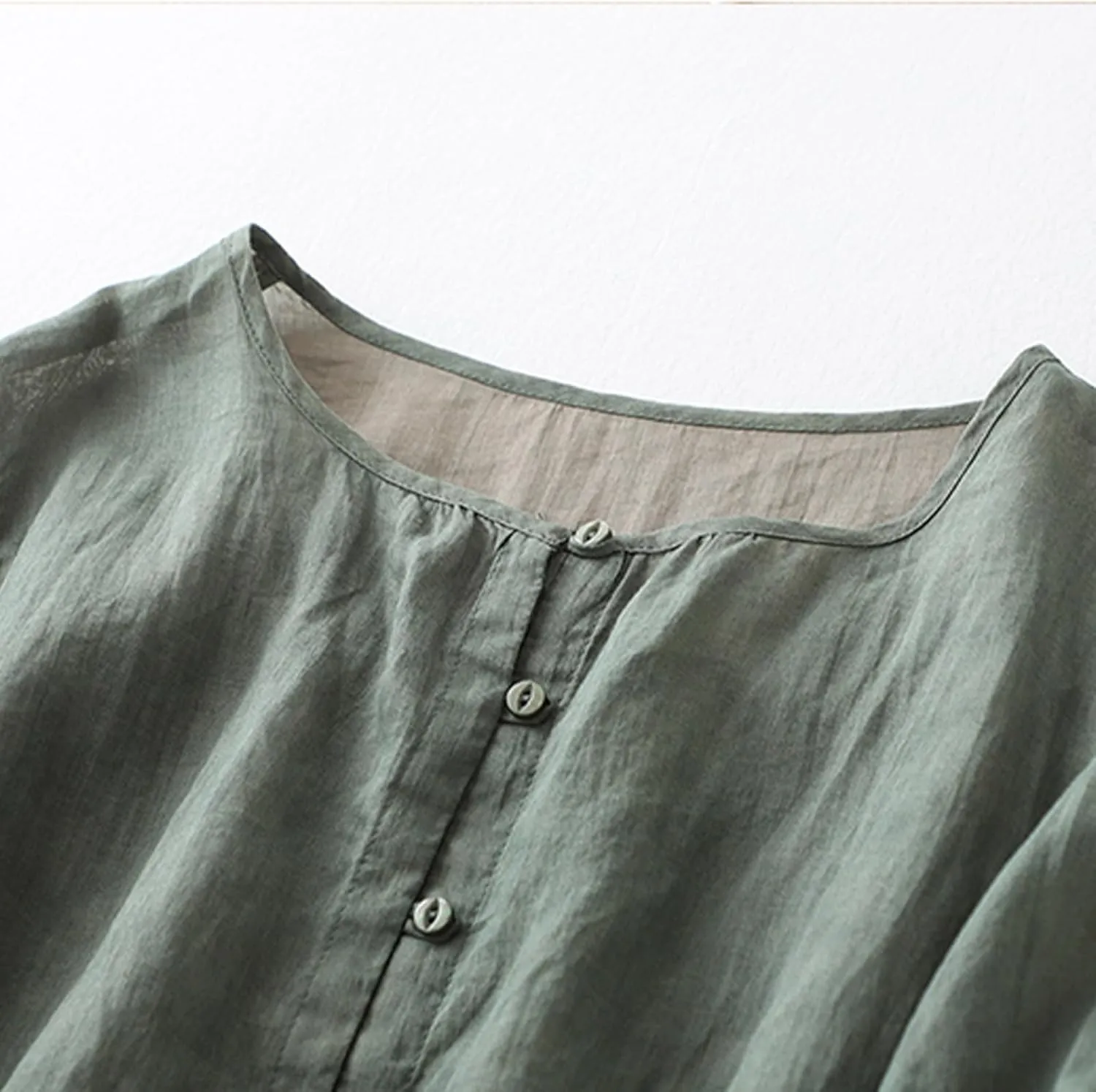 Cotton Linen Shirts for Women Long Sleeve Tops 2024 Summer Fashion Peasant Tees Casual Crewneck Button Blouses