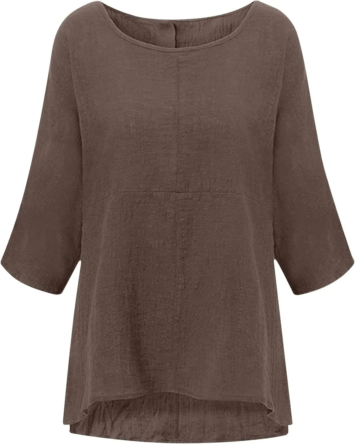 Cotton Linen Shirts for Women Solid Color 3/4 Sleeve Tops Summer Casual Round Neck Blouses 2025 Ladies Tunic Tshirt