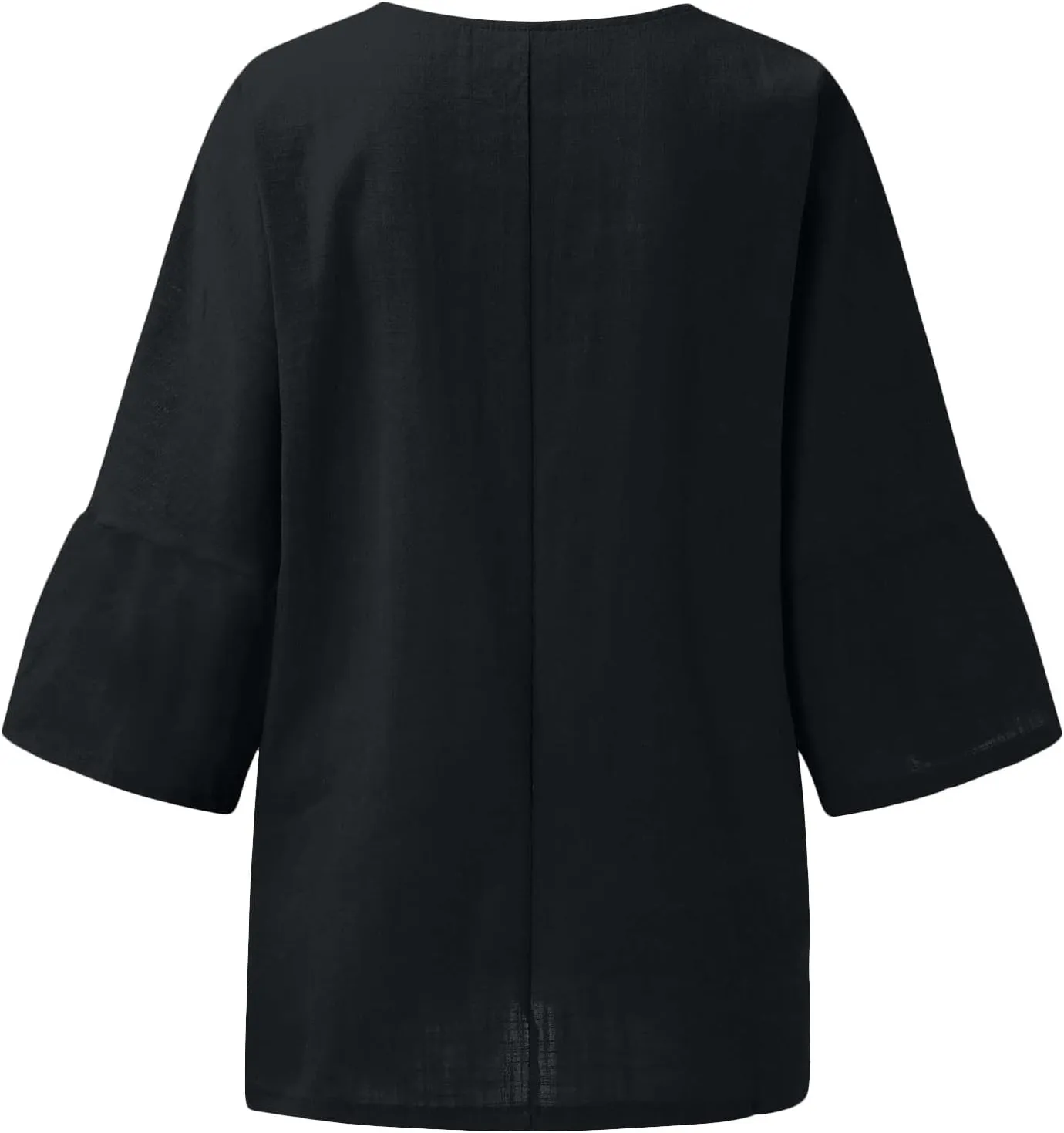 Cotton Linen Top for Women Plus Size 3/4 Sleeve Casual Summer Blouse T Shirt Fashion Side Split Loose Tunic Shirts