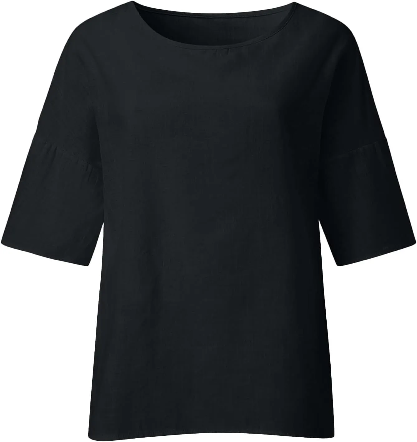 Cotton Linen Top for Women Plus Size 3/4 Sleeve Casual Summer Blouse T Shirt Fashion Side Split Loose Tunic Shirts