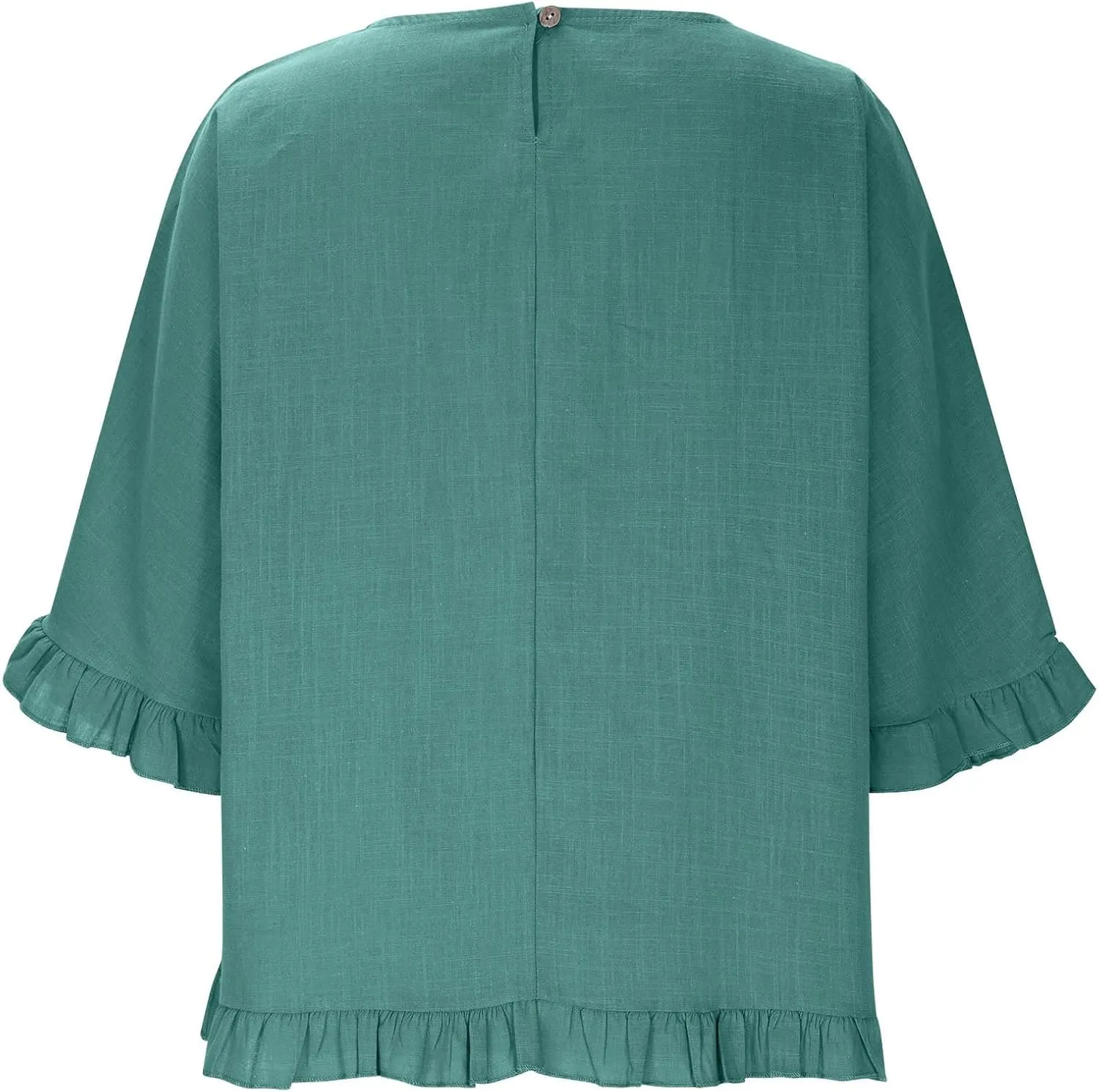 Cotton Linen Tops for Women Summer Casual 3/4 Sleeve T Shirts Lightweight Ruffle Hem Flowy Blouses Tees
