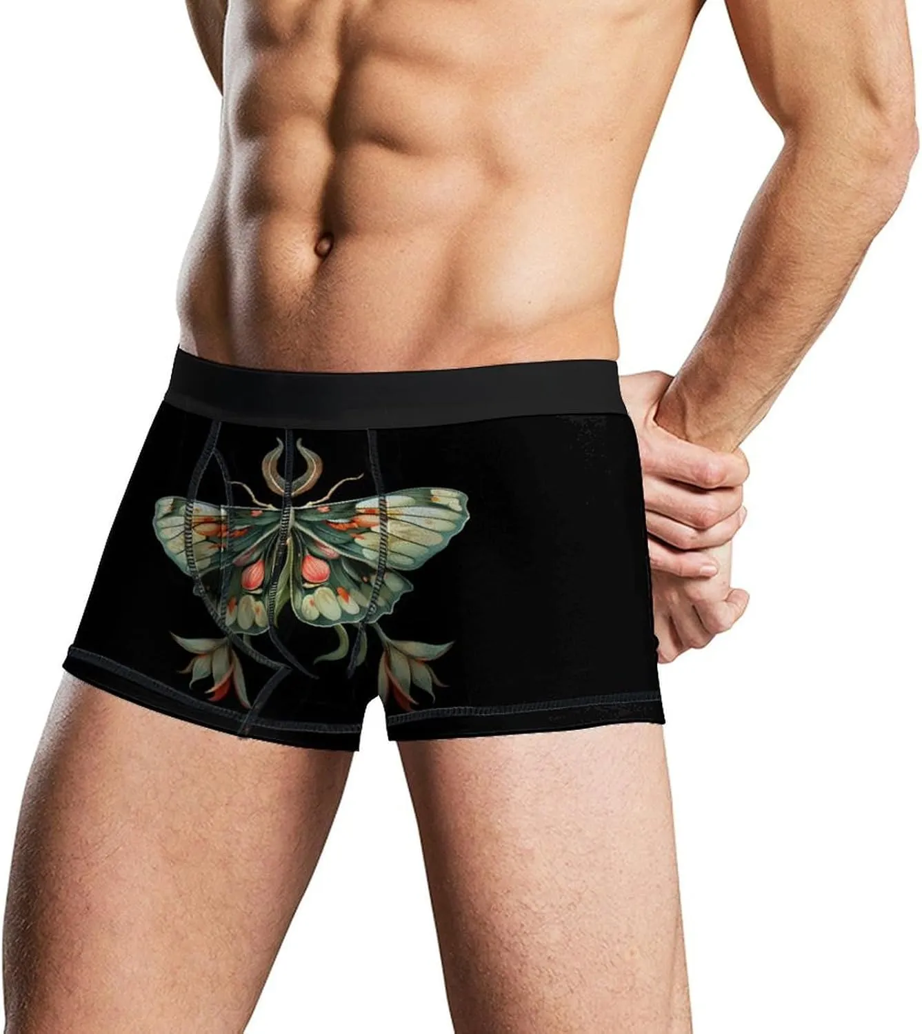 Cute Moth Beautiful Butterfly Insect Men's Boxer Briefs Soft Underwear Breathable Trunks with Waistband