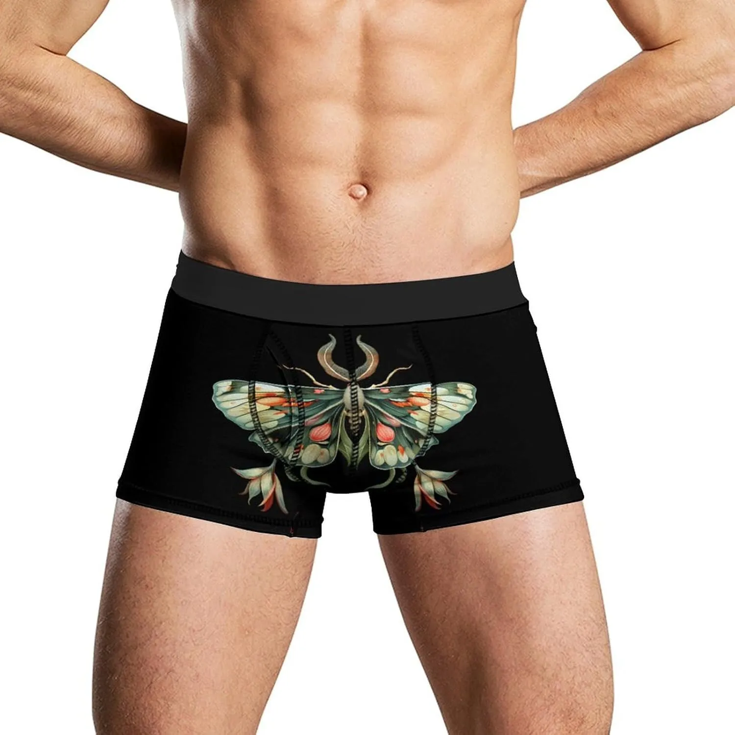 Cute Moth Beautiful Butterfly Insect Men's Boxer Briefs Soft Underwear Breathable Trunks with Waistband