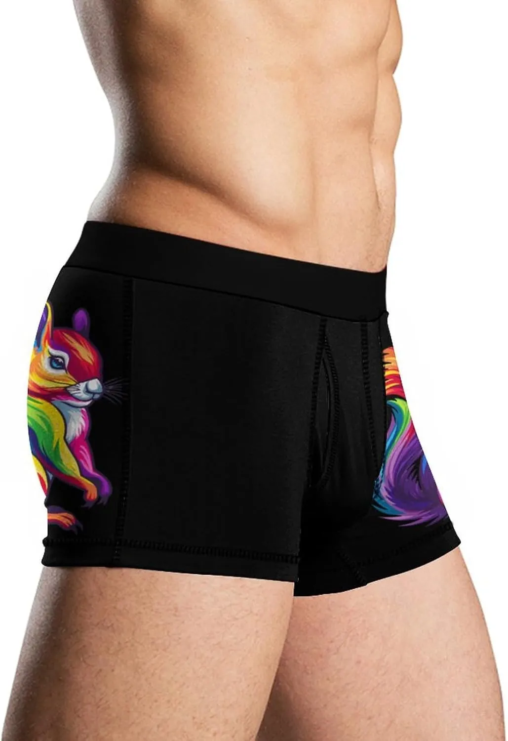Cute Rainbow Squirrel Men's Boxer Briefs Soft Underwear Breathable Trunks with Waistband