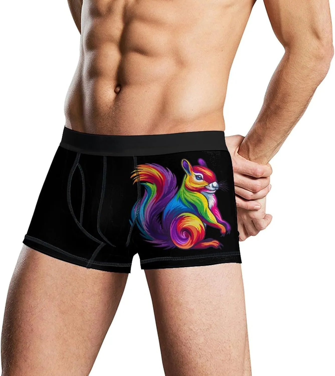 Cute Rainbow Squirrel Men's Boxer Briefs Soft Underwear Breathable Trunks with Waistband