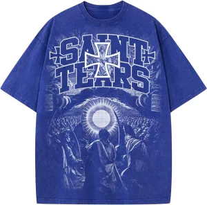 DONCARE “Saint” Cross Jesus Pilgrim Print Unisex T-Shirt Oversized Vintage Heavyweight Short Sleeves