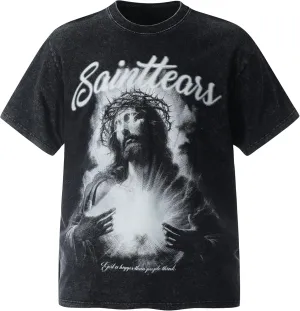 DONCARE “Saint” Cross Jesus Pilgrim Print Unisex T-Shirt Oversized Vintage Heavyweight Short Sleeves