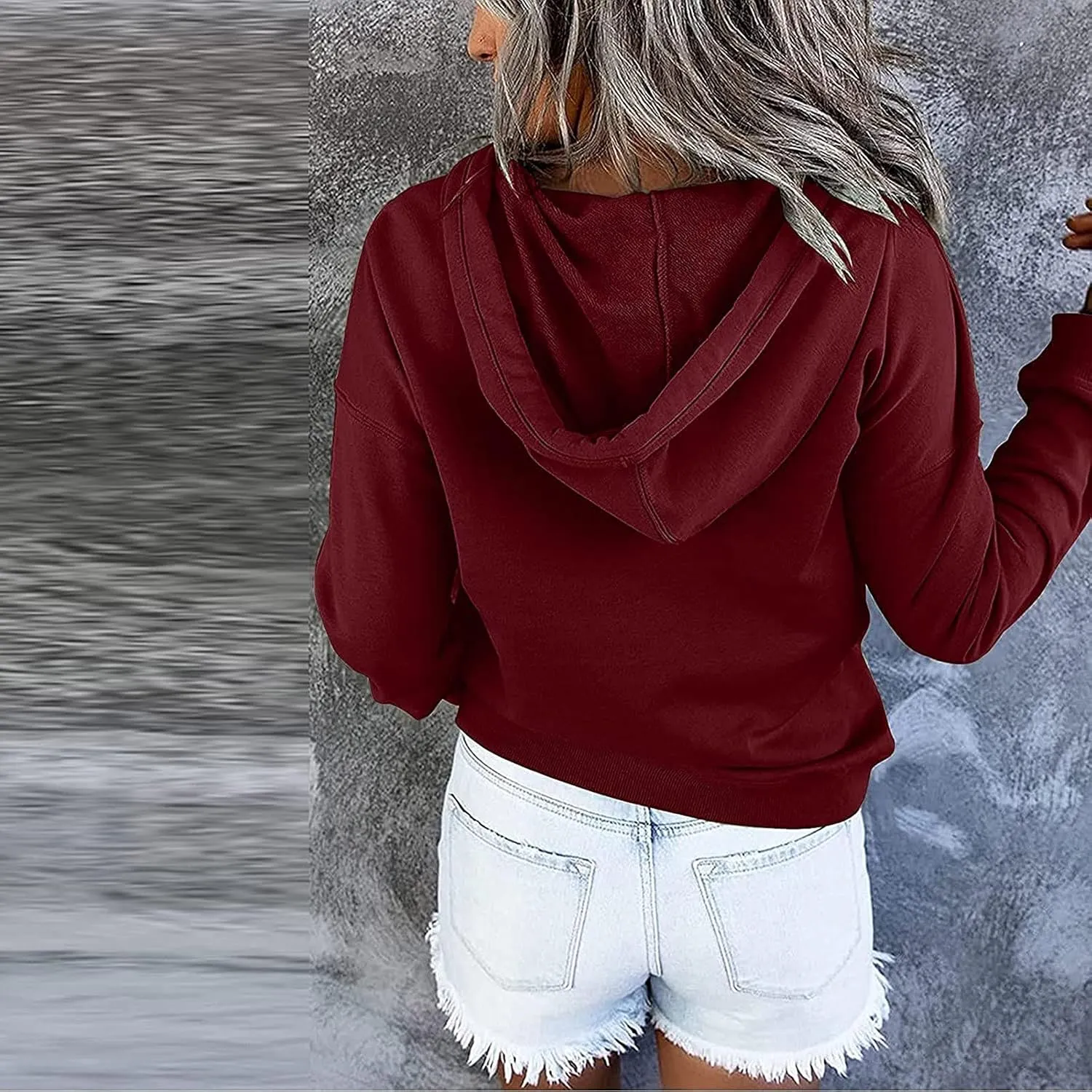 Dressy Casual Hoodies For Women Long Sleeve Pullover Tops Drawstring Hooded Sweatshirts Fall Fashion Outfits 2024