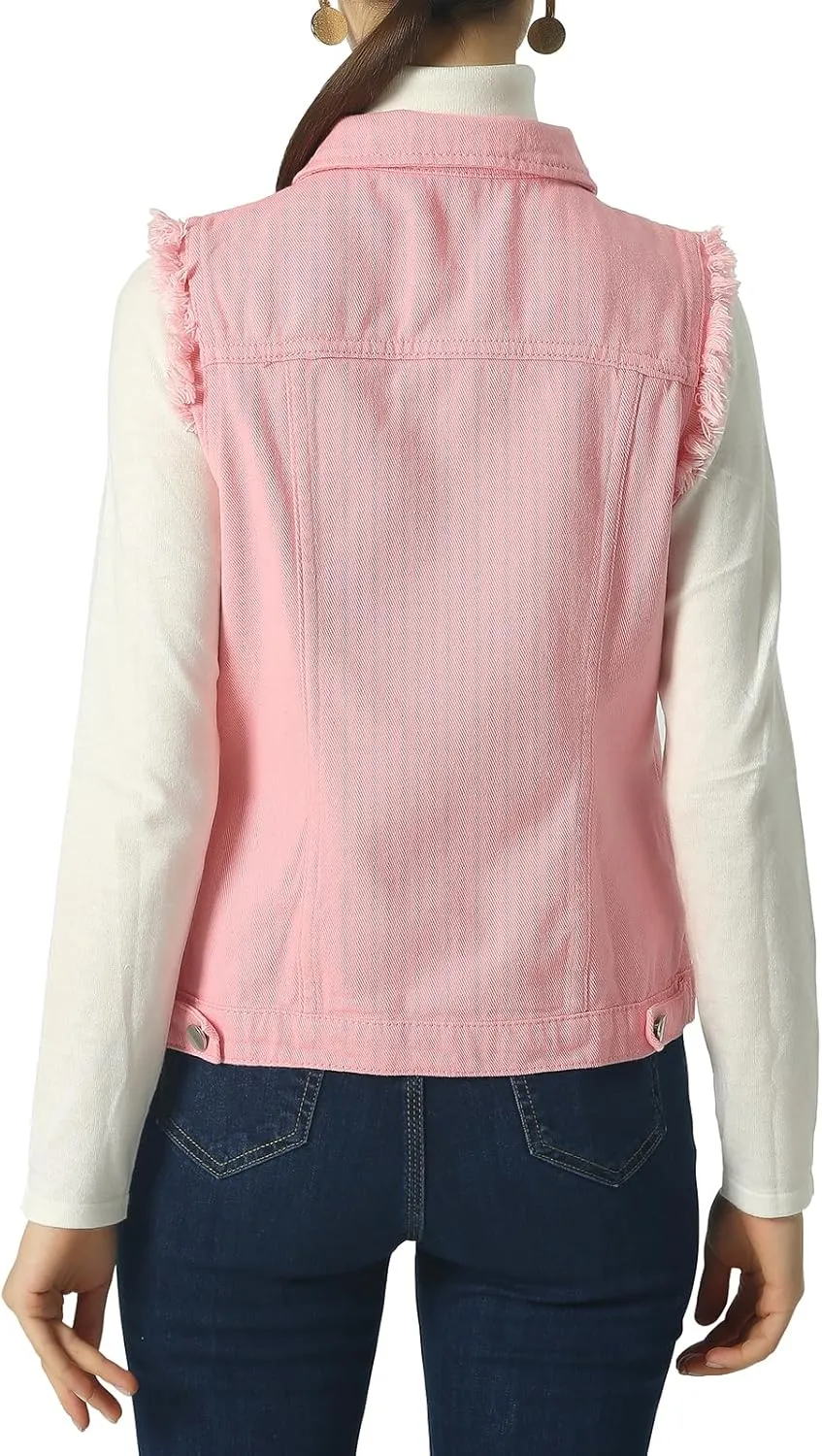 ebossy Women's Candy Color Slim Fit Sleeveless Distressed Denim Jean Vest Jacket
