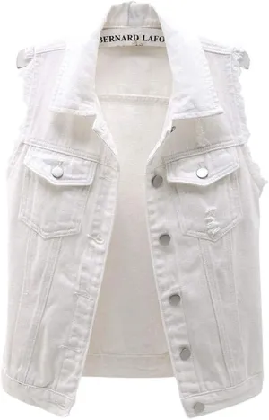 ebossy Women's Candy Color Slim Fit Sleeveless Distressed Denim Jean Vest Jacket